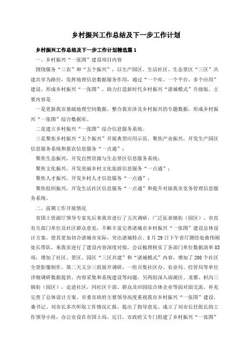 乡村振兴工作总结及下一步工作计划