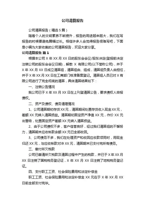 公司清算报告（精选5篇）