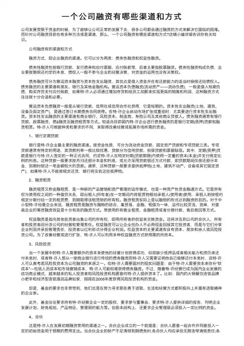 一个公司融资有哪些渠道和方式