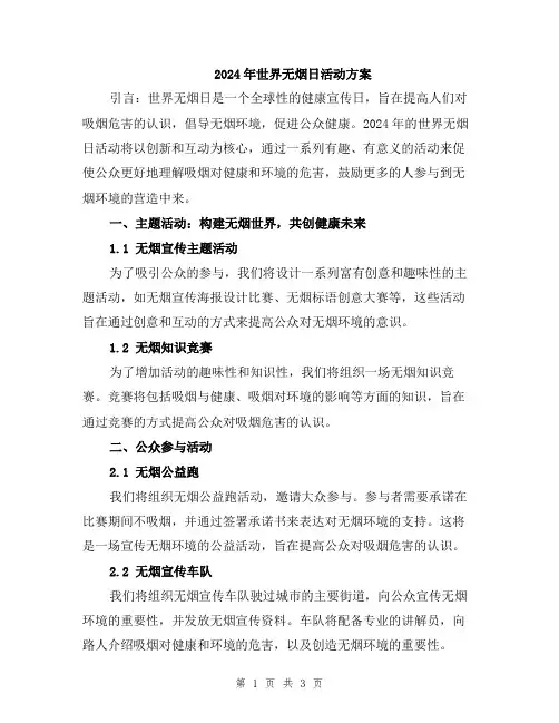 2024年世界无烟日活动方案