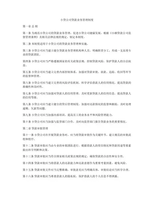 小贷公司贷款业务管理制度