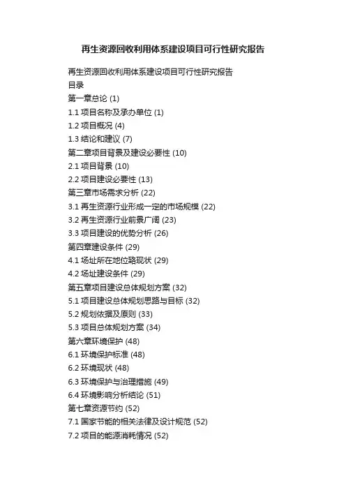 再生资源回收利用体系建设项目可行性研究报告