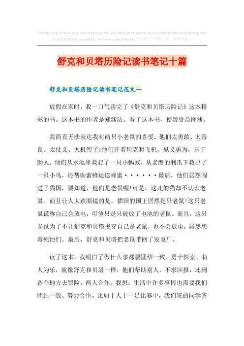 舒克和贝塔历险记读书笔记十篇