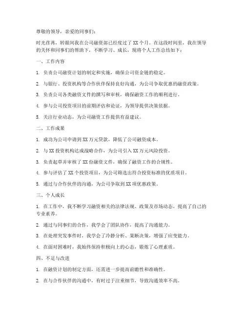 融资部个人总结范文