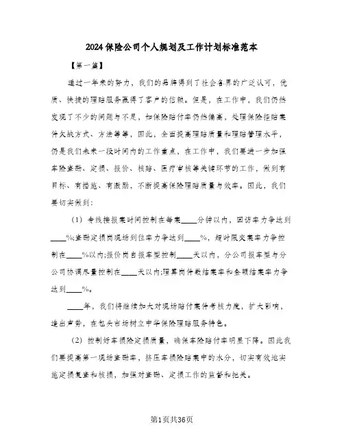 2024保险公司个人规划及工作计划标准范本(五篇)