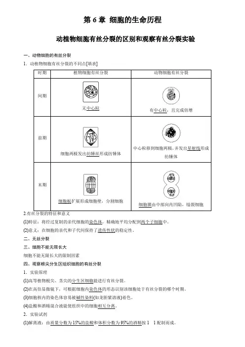 6.1.2动植物细胞有丝分裂的区别和观察有丝分裂实验(原卷版)