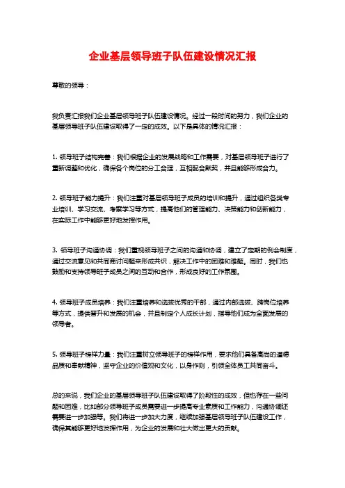 企业基层领导班子队伍建设情况汇报