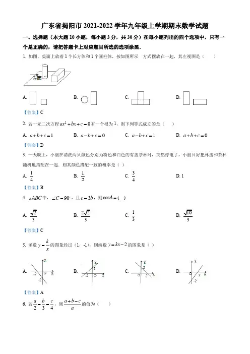 广东省揭阳市2021-2022学年九年级上学期期末数学试题