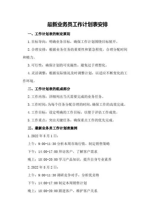 最新业务员工作计划表安排