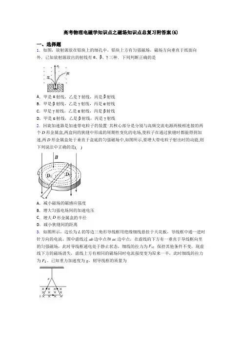 高考物理电磁学知识点之磁场知识点总复习附答案(6)