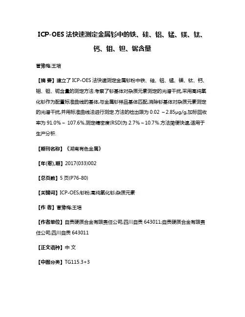 ICP-OES法快速测定金属钐中的铁、硅、铝、锰、镁、钛、钙、钼、钽、铌含量