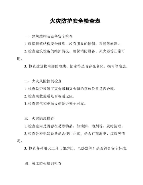 火灾防护安全检查表