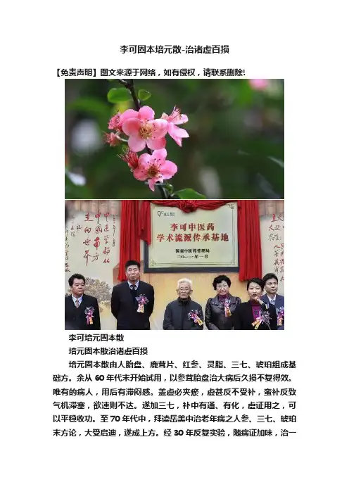 李可固本培元散-治诸虚百损