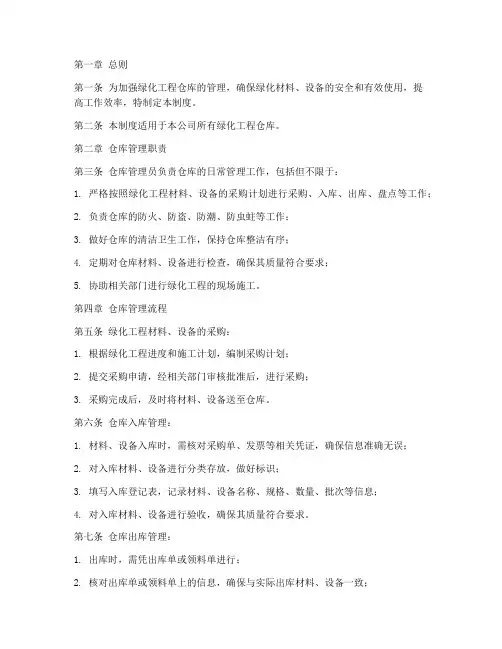 绿化工程仓库管理制度范本