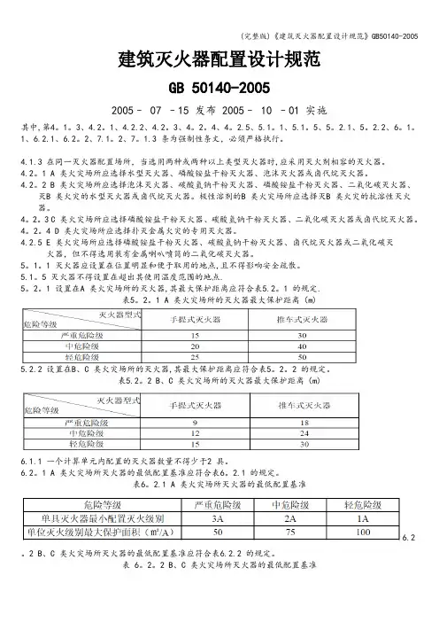 (完整版)《建筑灭火器配置设计规范》50140-