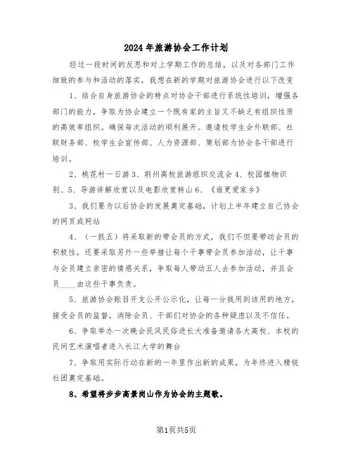 2024年旅游协会工作计划（二篇）