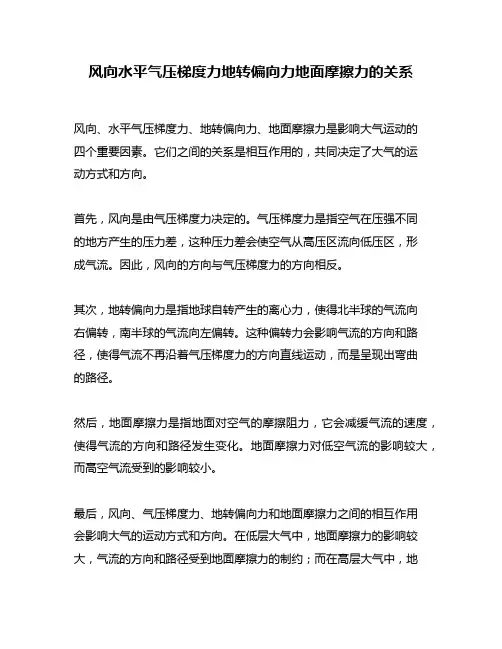 风向水平气压梯度力地转偏向力地面摩擦力的关系
