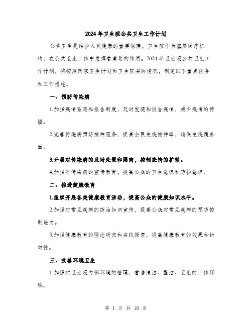 2024年卫生院公共卫生工作计划(五篇)
