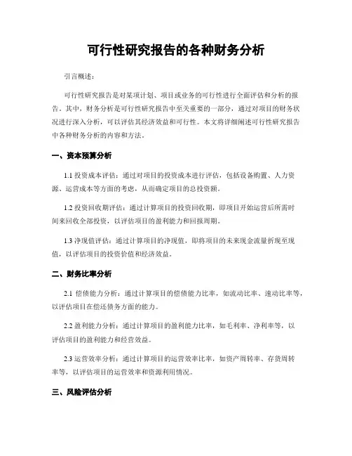 可行性研究报告的各种财务分析