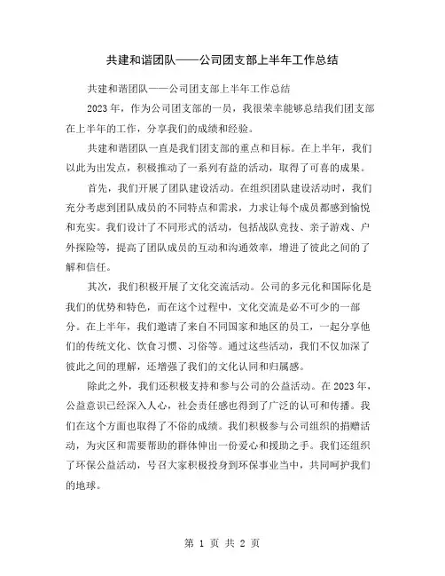 共建和谐团队——公司团支部上半年工作总结