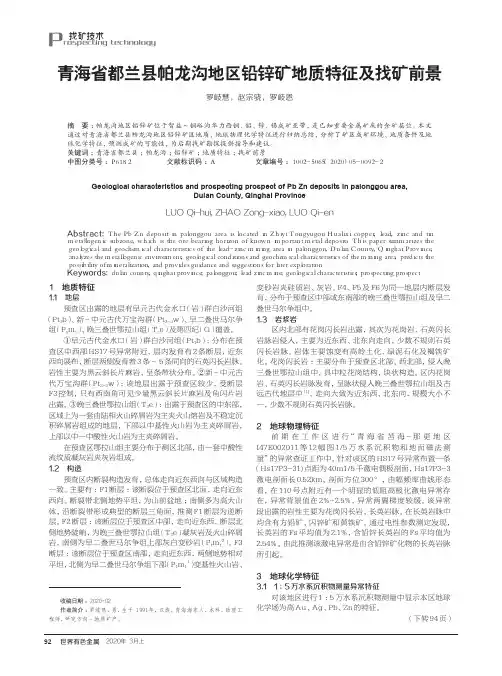 青海省都兰县帕龙沟地区铅锌矿地质特征及找矿前景