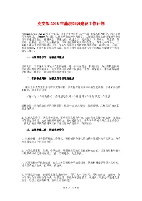 党支部2018年基层组织建设工作计划