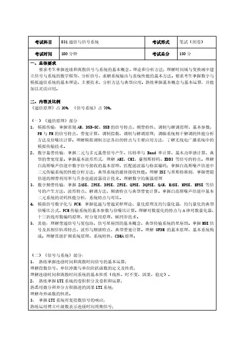 电子科技大学831通信与信号系统2021年考研专业课初试大纲