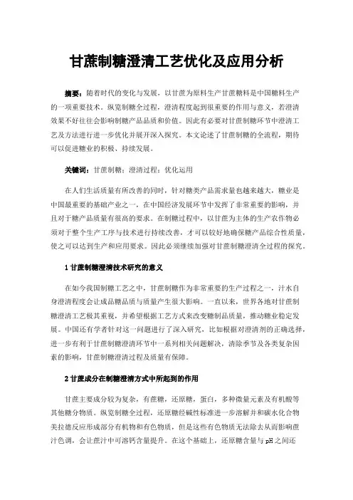 甘蔗制糖澄清工艺优化及应用分析