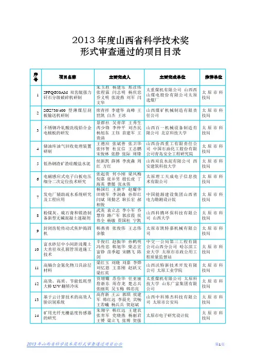 2013年度山西省科学技术奖
