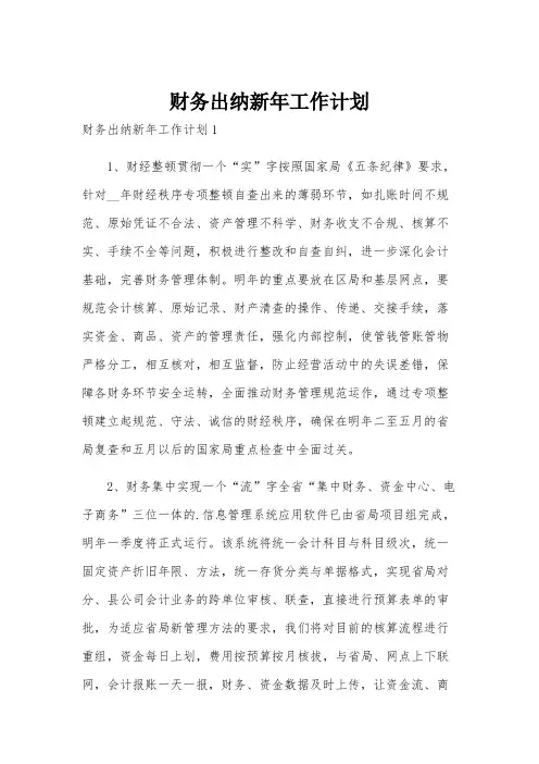 财务出纳新年工作计划