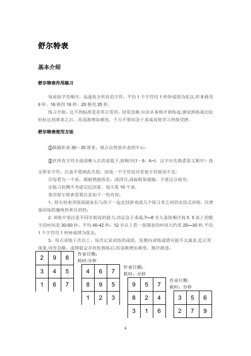 舒尔特记忆法表格3X3 4X4