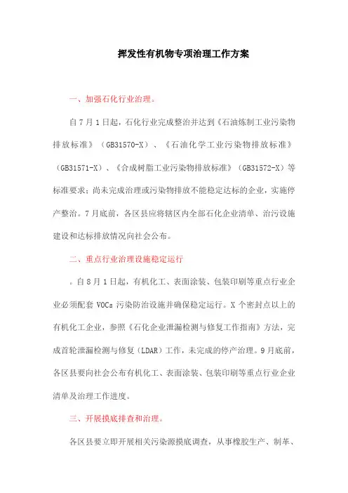 挥发性有机物专项治理工作方案
