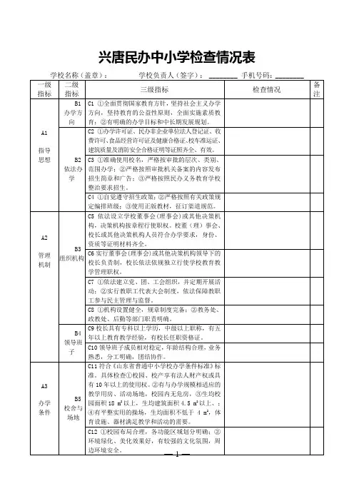 兴唐民办中小学检查情况表