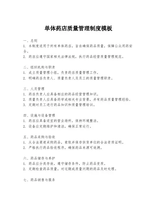 单体药店质量管理制度模板
