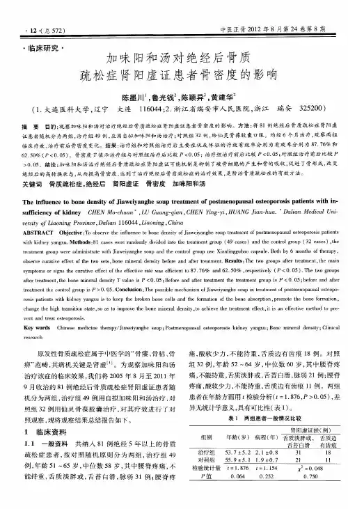 加味阳和汤对绝经后骨质疏松症肾阳虚证患者骨密度的影响