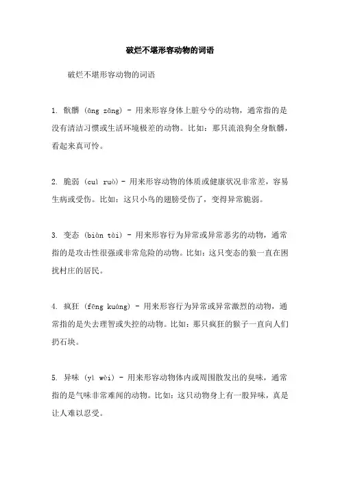 破烂不堪形容动物的词语