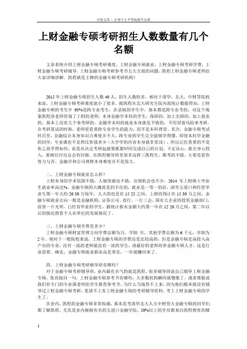 上财金融专硕考研招生人数数量有几个名额