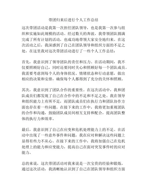 带团归来后进行个人工作总结
