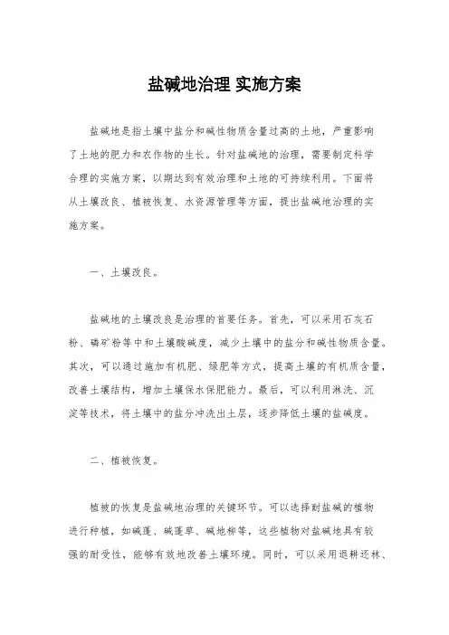 盐碱地治理 实施方案