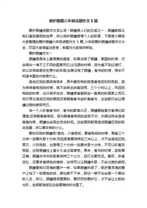 爱护眼睛六年级话题作文5篇