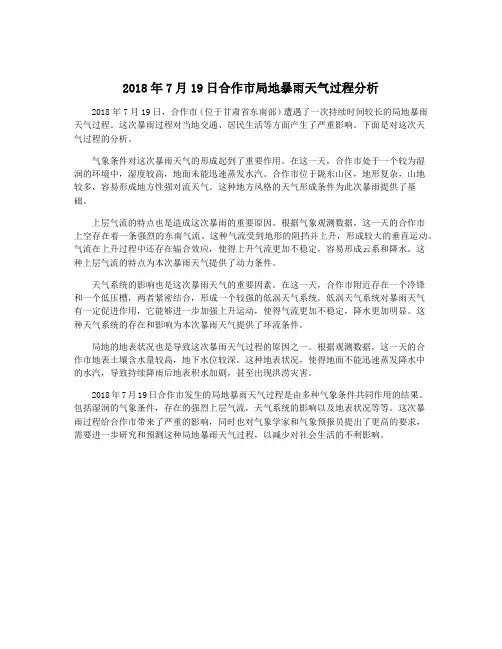 2018年7月19日合作市局地暴雨天气过程分析