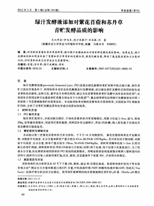 绿汁发酵液添加对紫花苜蓿和苏丹草青贮发酵品质的影响
