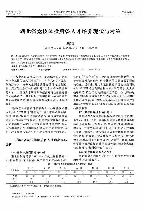 湖北省竞技体操后备人才培养现状与对策