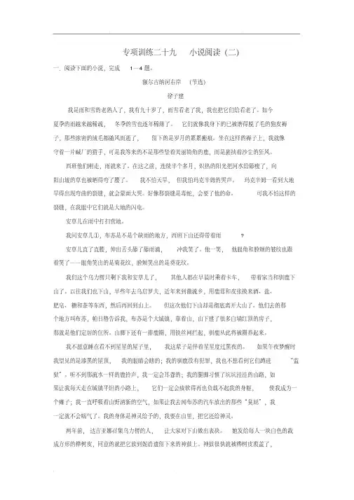 2020年高考语文二轮复习专项训练29：小说阅读(二)(含答案)