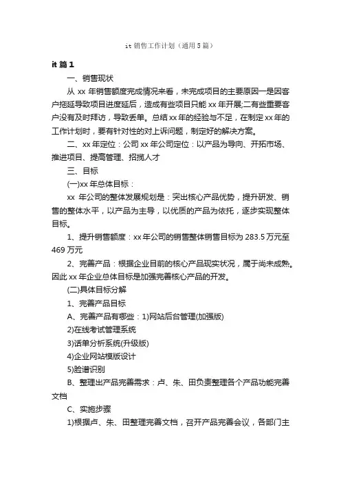 it销售工作计划（通用5篇）
