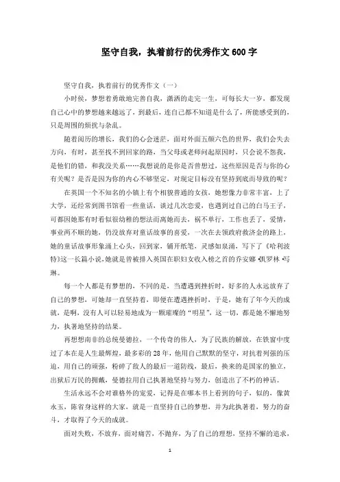 坚守自我,执着前行的优秀作文范文精选