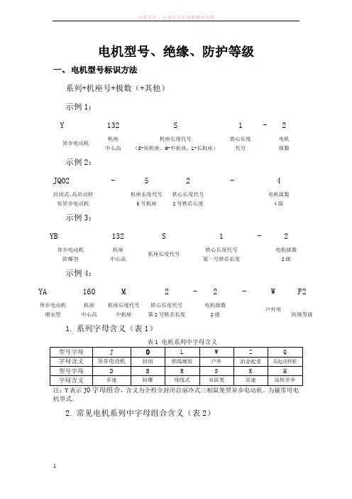 电机型号绝缘防护等级