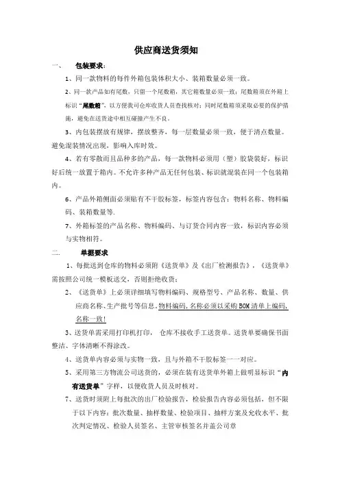 供应商送货需知