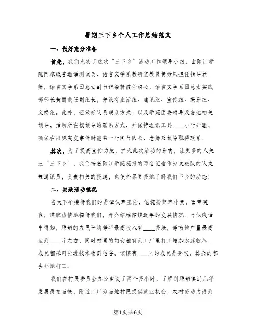 暑期三下乡个人工作总结范文（3篇）