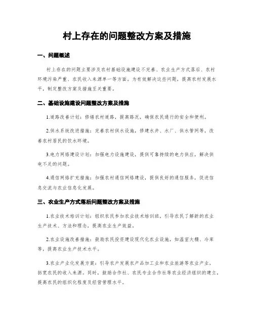 村上存在的问题整改方案及措施